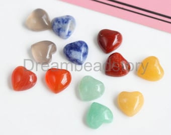 10-100 Pcs Natural Gemstone Heart Cabochon Flat Back No Hole Dome Cab Bulk Wholesale (10mm/ 15*18mm)