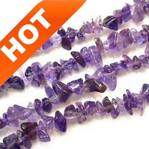 Amethyst Chip Beads, Natural Amethyst Chips, 35 Inch Medium Size 5-8mm Amethyst Strand, Purple Crystal Bead Supplies Jewelry Making