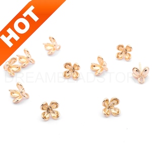 4-200 Pcs 14K Gold Plated Flower Cap Bail Peg for Half Drilled Beads/ Floral Bail Cap with Peg/ Charm Bail Pin