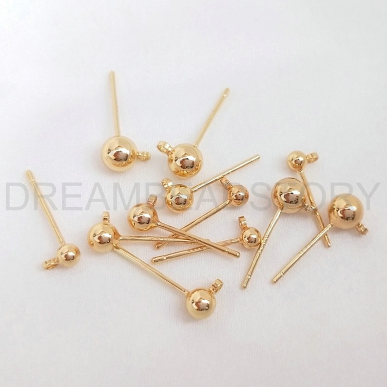 4–500 st guldörhängen i bulk, 14K äkta guldpläterade kulörhängen med ögla/örhängestillbehör (3/4/5 mm med 925 silverstift) bild 5