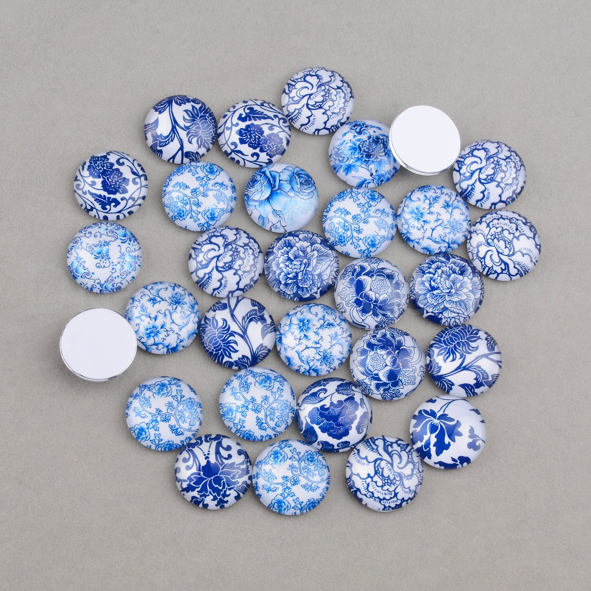 60-480 Pc Chinoiserie Cabochom/ Blue and White Porcelain Glass - Etsy