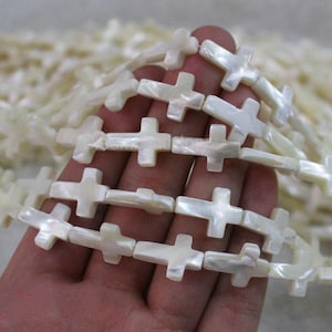 Loose Natural White Shell Cross Beads, Full Strand 13*18mm Cross Shape Pendant Beads for Jewelry Making
