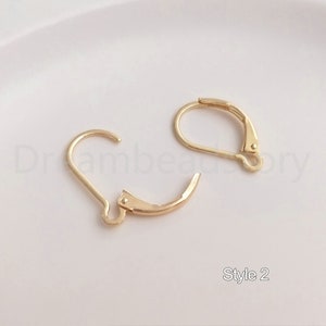 10-500 Pcs French Lever Back Earrings 14K Gold Plated Open Loop Leverback Hooks Ear Wire Findings for Earring Making Supply Style 2