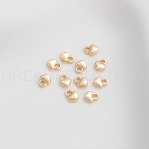 Tiny Heart Charms for Necklace Earring Making, 14K Real Gold Plated Over Brass Mini Pendant Finding Lots Supplies (4mm)