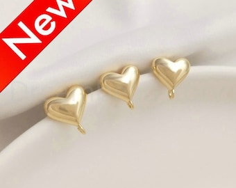 2-200 Pcs Puffy Heart Earring Post, 14K Real Gold Plated Small Heart Shape Stud Component for Earring Making (925 Silver Pin)