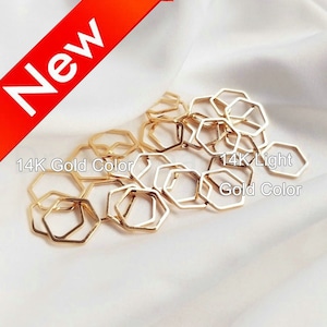 10-1000 Pcs Hexagon Charms, 14K Real Gold Plated Geometric Wire Connector Rings, Link Charm Pendant (12mm)