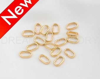 Oval Jump Ring for Jewelry Making - Split Jumpring Finding Lots Supplies - 14K Real Gold Plated Brass Necklace Bracelet Connector Component