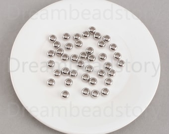 Lote de 20-500 cuentas espaciadoras de acero inoxidable con agujeros grandes que no se deslustran, lisas y sin costuras, para hacer joyas (agujeros de 4 mm, 5 mm y 6 mm)