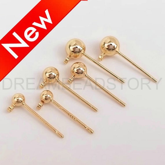4-500 Pcs Gold Earring Post Bulk Supply 14K Real Gold Plated Ball Stud Earring with loop/ Earring Accessory (3/4/5mm with 925 Silver Pin)