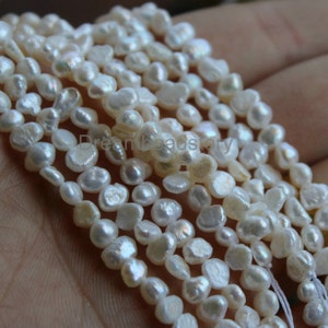 Natural White Pearls Beads, Full Strand 4-5mm Irregular Freshwater Pearl Loose Beads for DIY Necklace Bracelet Making