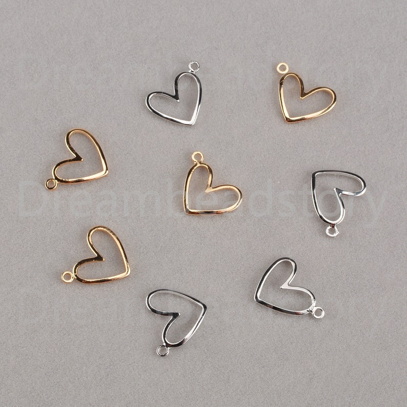2-200 Pcs 18K Gold White Gold Filled Brass Hollow Heart Geometric Charms Pendant for Necklace Earrings Making 12*14mm 1 Loop