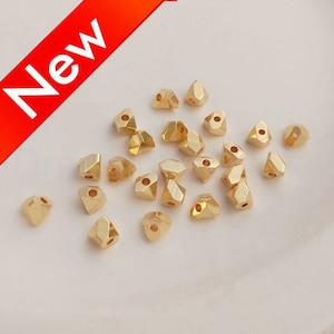 10-500 Pcs Bulk Gold Spacer Beads, 14K Real Gold Plated Tiny Small Faceted Polygon Charm Beads (3mm/ 4mm)