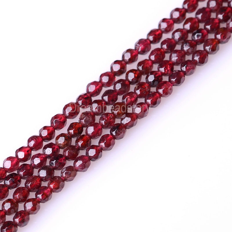 Natural Garnet Gemstone Beads Strand, 5x5x5mm Box Shape Faceted, 13" EB-311