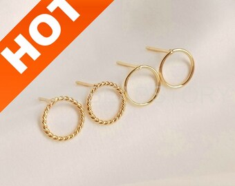 2-200 Pcs Gold Circle Earring Post 14K Gold Plated Simple and Minimal Round Hoop Earwire Stud Earring Accessories (10mm)