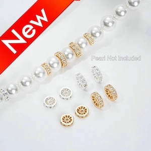 Metal Spacer Beads Lots Supplies, Jewelry Making Accessories, 14K Gold/ Silver Plated Over Brass Rondelle Beads with Rhinestone (6/8mm)