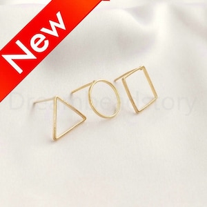 4-500 Pcs Bulk Gold Stud Earrings, 14K Real Gold Plated Circle/ Triangle/ Square Shape Minimalist Earring Post