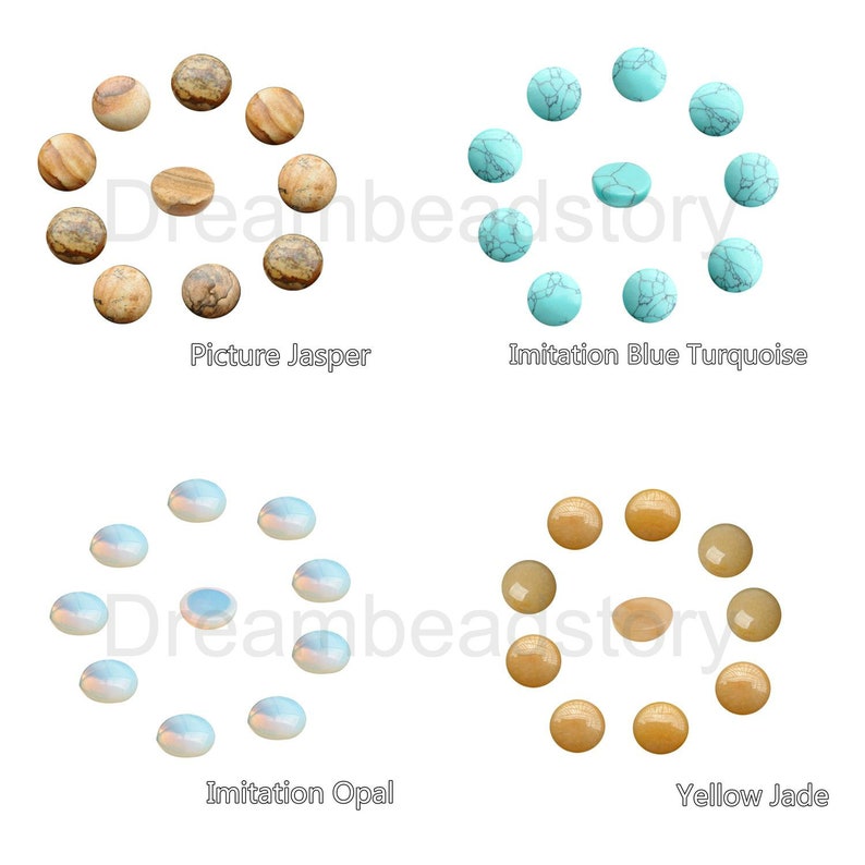 Lot de 20 cabochons de pierres précieuses naturelles de 4 à 25 mm pour la fabrication de bijoux, ronds de 4 mm, 6 mm, 8 mm, 10 mm, 12 mm, 14 mm, 16 mm, 18 mm, 20 mm, à dos plat, vente en gros sans trou image 9