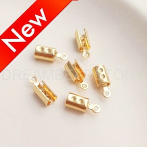 Round Leather End Caps - 14K Gold Plated Over Brass Connectors Cord Ends - Chain End Clasps with Loop (4/2.5mm Width)