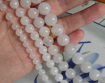 Natural White Chaceldony Beads, Round 4 6 8 10 12 14mm White Semi Precious Stone Beads in Bulk Supplies