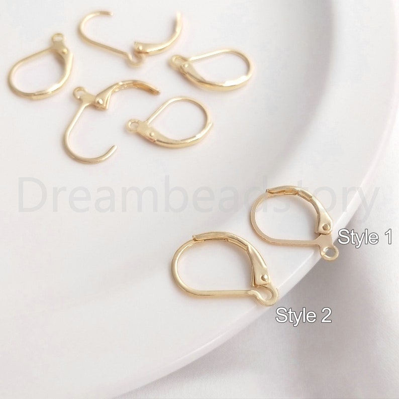10-500 Pcs French Lever Back Earrings 14K Gold Plated Open Loop Leverback Hooks Ear Wire Findings for Earring Making Supply image 4