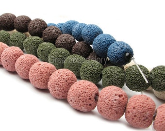 Perles de roche de lave, roche de lave ronde, perles de pierre de roche de lave volcanique, perles multicolores pour la fabrication de jewery
