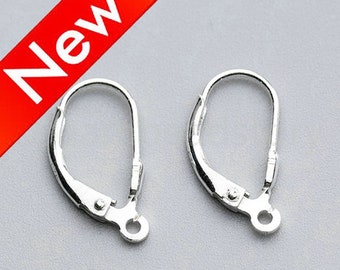 2-100 Pcs 925 Sterling Silver Leverback Earring Hooks Ear Wires French Hook with Loop Locking Clutch Ear Wire Findings