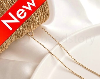 Ball Chain for Necklace Bracelet Earring Making 14K Gold Plated 1/ 1.2/ 1.5/ 2mm Beaded Chain Bulk Wholesale Supplies