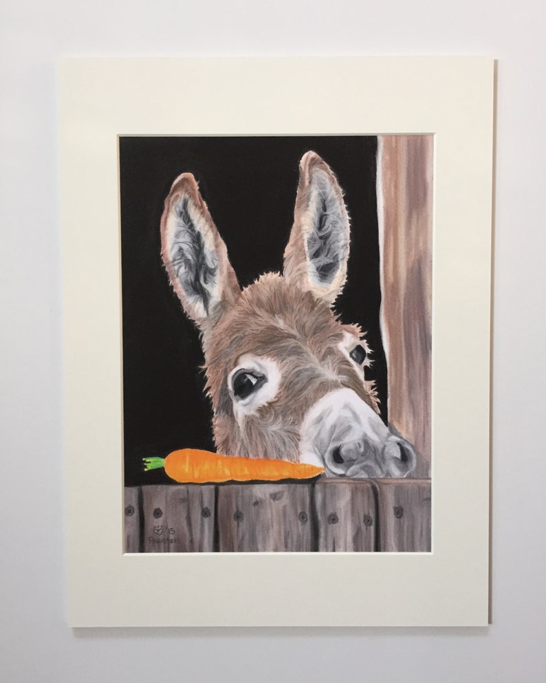 Donkey Art Print, Carrot Art, Donkey Decor Fine Art Giclee Print of an Original Pawstel image 2