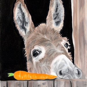 Donkey Art Print, Carrot Art, Donkey Decor Fine Art Giclee Print of an Original Pawstel image 1