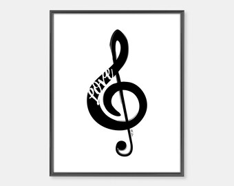 Treble Clef Music Note Art Print, Music Note Art Print, Black, Music Wall Decor, Digital Print, For music fans, musicians, music teachers