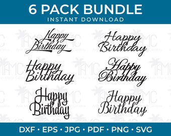 Happy Birthday Cake Topper SVG bundle, Birthday cupcake topper, birthday topper, birthday cake topper cut file, laser cut cake toppers