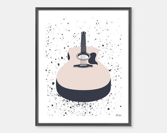 Acoustic Guitar Art Print | Vintage Music Wall Art | Wall Decor | Home Decor | Digital Print | Great for music fans, songwriters, musicians