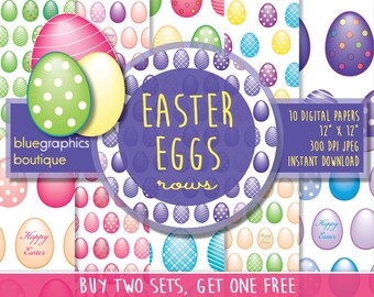 EASTER EGGS Rows Digital Paper, Buy 2 Get 1 Free, Free Commercial Use for Small Business, Eggs paper, Easter egg hunt, Eggs printable,