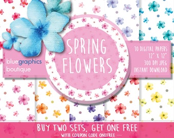 SPRING FLOWERS floral Digital Paper, Buy 2 Get 1 Free, Free Commercial Use for Small Business, Spring paper, Ibiscus, Flower print, Hawaii