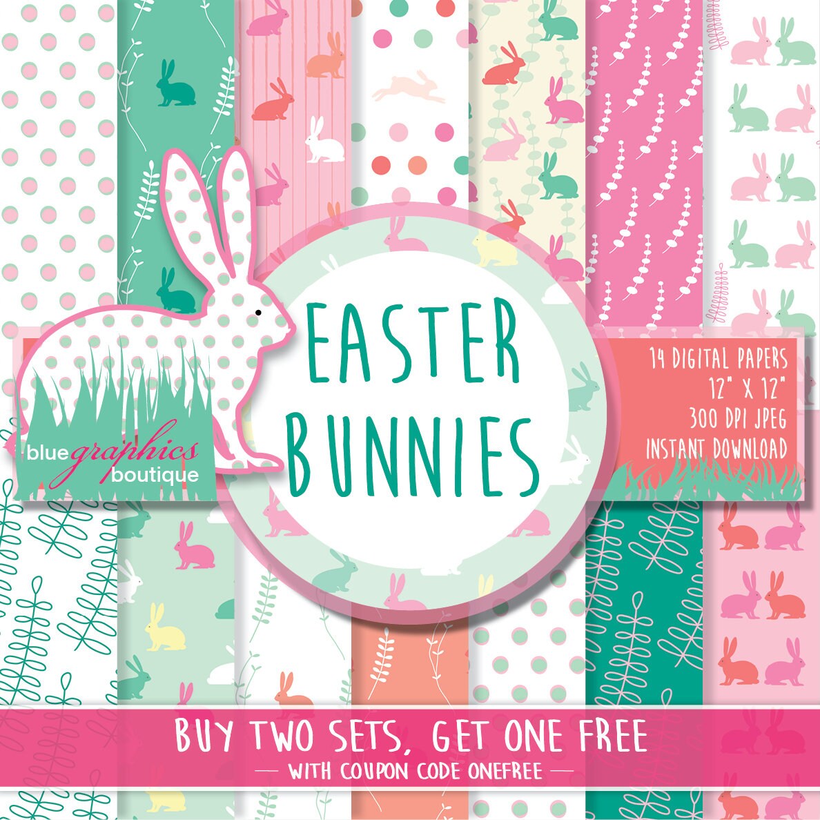 Easter printable bunny Free Commercial Use for Small Business EASTER BUNNIES Digital Paper Buy 2 Get 1 Free Easter scrapbook papers