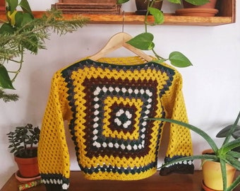 Crochet sweater, granny square style, boho