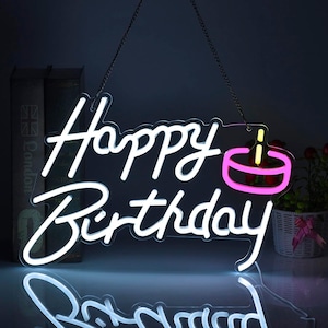 Happy Birthday Neon Sign With Cake,Birthday Gift,Birthday Neon Sign,Birthday Party Decor,Led Neon Sign,Birthday Neon Sign,Neon Sign Battery