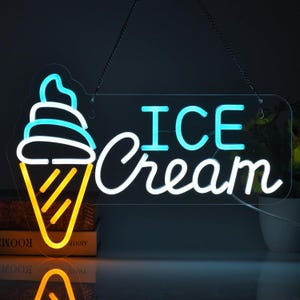 Eis Leuchtreklame, Kaffee Bar Shop Restaurant Cafe geöffnet Leuchtreklame, Eistüte Leuchtreklame, Eis Schild, Leuchtreklame, Neon Dessert Schild, Geschenke öffnen