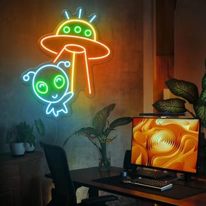 Alien Neon Sign: Game Room Decor, Kids Gift, UFO LED Light