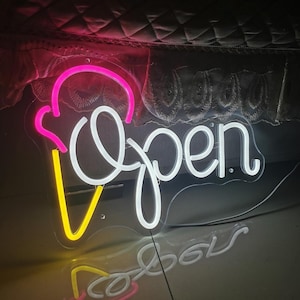 Eis geöffnet Leuchtreklame, benutzerdefinierte Leuchtreklame für Coffee Shop Restaurant Leuchtreklame, Eis geöffnet Schild, Eistüte Leuchtreklame, Neon Dessert Schild