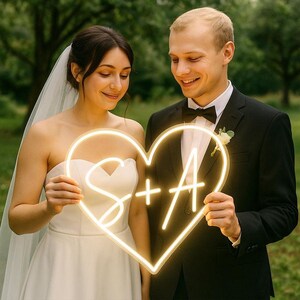 Benutzerdefinierte Initialen Herz Leuchtreklame für Hochzeit, Hochzeitsschild, Name Hochzeitsschild, Hochzeit Ehevorschlag Party Hintergrund Dekor, LED-Anfangsschilder
