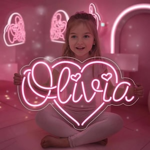Benutzerdefinierte Name Leuchtreklame mit Herz, Kinder Name Zeichen, Geschlecht offenbaren Zeichen, Baby-Dusche-Geschenke, Geburtstagsgeschenke, benutzerdefinierte LED-Schild, Nachname Neon Schild, Schild