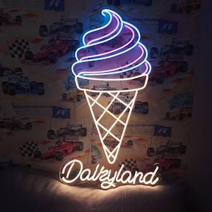 Leuchtreklame Eistüte mit Text, Eis Leuchtreklame, Eiscreme-LED-Schild, Küche Café Shop Restaurant Wanddekor, Neon Dessert Schild