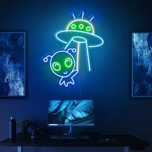 Alien Neon Sign: UFO LED Light, Kids Room Decor