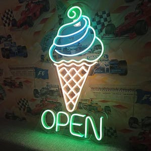 Eis Led Open Leuchtreklame, Eistüte Leuchtreklame, Neon Dessert Schild, Geschenke zur Eröffnung, Küche Kaffee Bar Shop Cafe Restaurant Wanddekor
