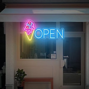 Ice Cream Open Leuchtreklame, Eis-LED-Schild, Küche Kaffee Bar Shop Restaurant Decor, Eistüte Leuchtreklame, Neon Dessert Schild, Benutzerdefiniertes Schild