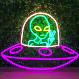 Alien UFO LED Neon Sign: Spaceship Bedroom Decor, Gift for Kids