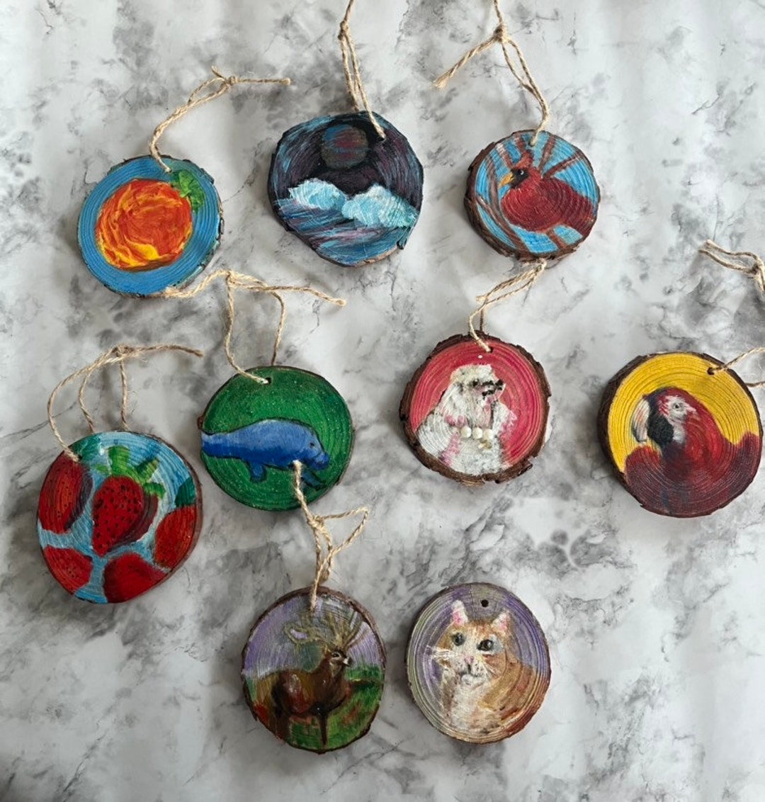 Wood Slice Ornaments Tree Slice Ornament Painted Wooden Etsy