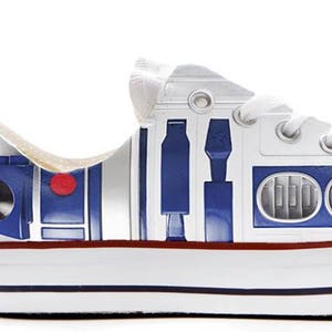 R2D2 Droid style wars in the star illustration custom converse low top shoes sneakers printed trainers gift image 1