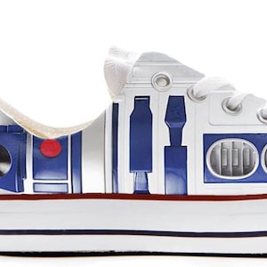 R2D2 Droid style wars in the star illustration custom converse low top shoes sneakers printed trainers gift